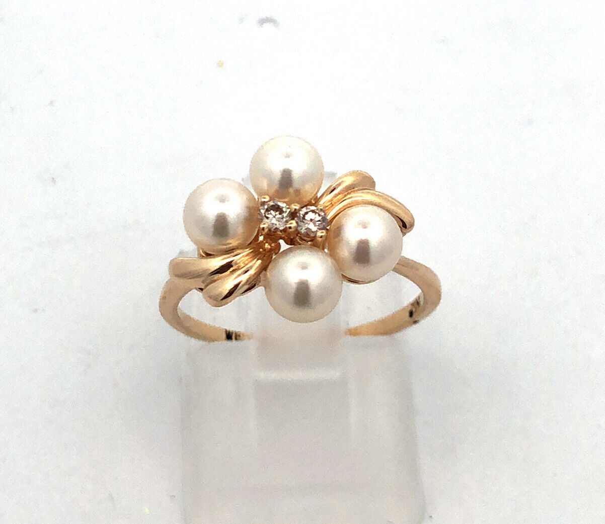 Designer WE 14K Yellow Gold Round Pearl Diamond Accent Cocktail Ring