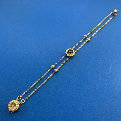 Daffer & KLJCI Black Onyx Diamond Seed Pearl 14K Gold Slide Bracelet