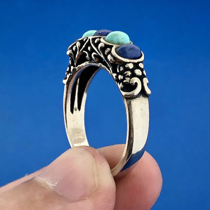 Vintage Carolyn Pollack Relios Sterling Silver 925 Turquoise Lapis Band Ring