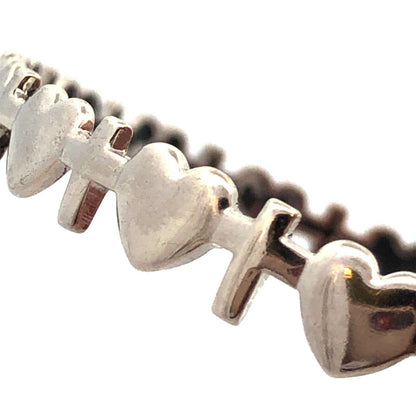 Designer R 925 Sterling Silver Cross Heart Love Stackable Round Bangle Bracelet