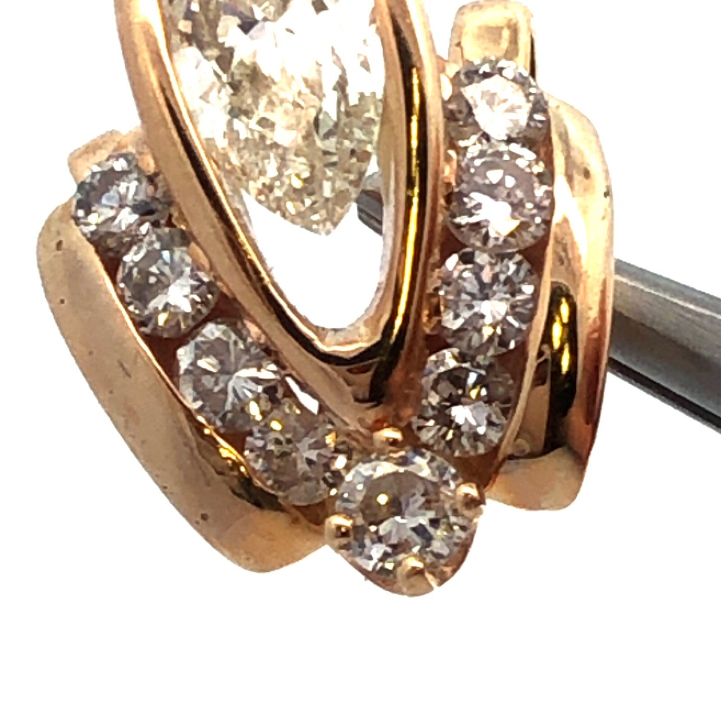 Designer 14K Yellow Gold Pear Diamond Round Diamond Accented Statement Pendant