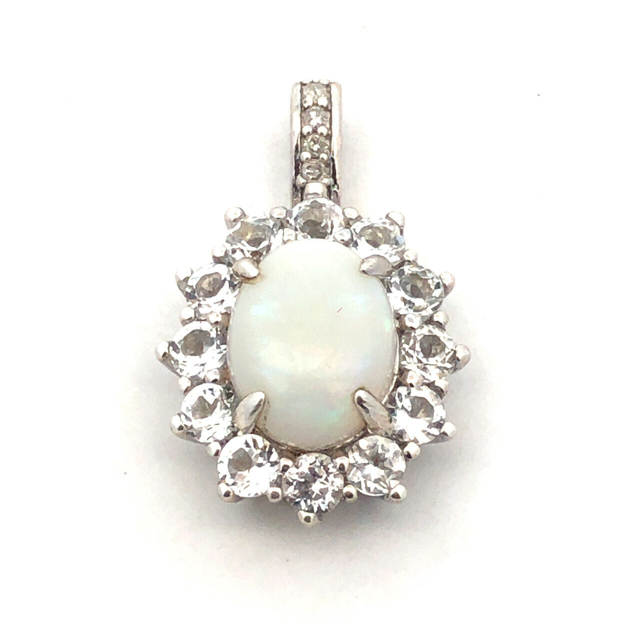 Designer CN 925 Sterling Silver Oval White Opal White Topaz Diamond Pendant