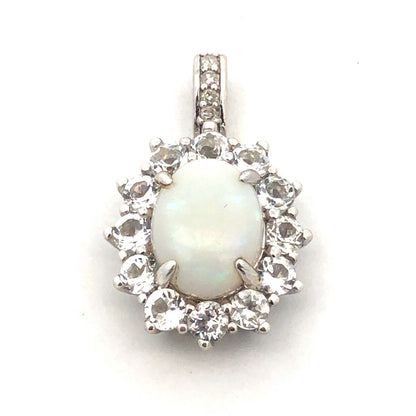 Designer CN 925 Sterling Silver Oval White Opal White Topaz Diamond Pendant