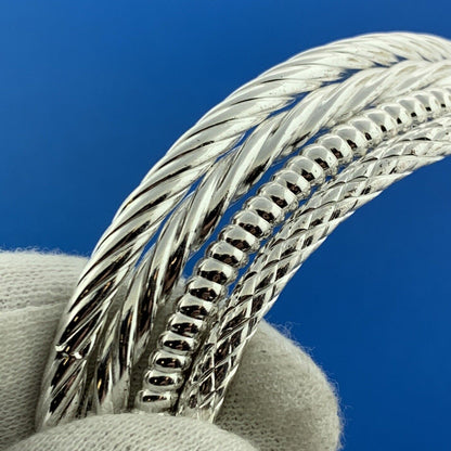 Designer Sterling Silver 925 Twisted Metal Cable 8" 4 Bangle Bracelet Set