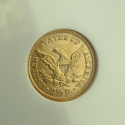 1862 S San Francisco $2.50 Coronet Head 90% Gold Quarter Eagle NGC AU53 Coin