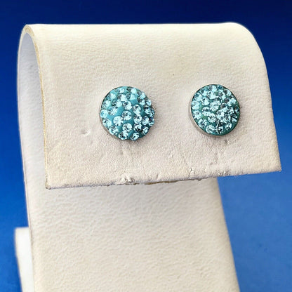 Designer 925 Sterling Silver Aqua Cubic Zirconia CZ Circle Stud Earrings