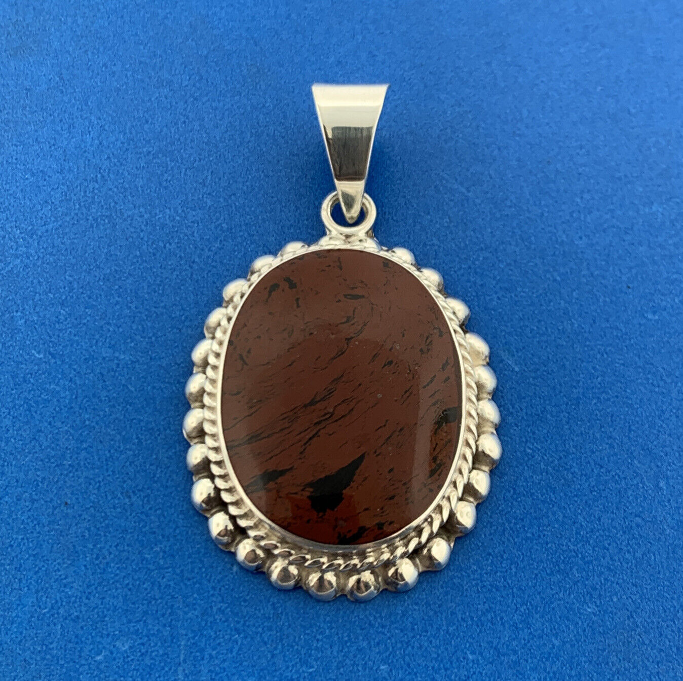 Estate Mexican Sterling Silver 925 Oval Cabochon Red Jasper Dangle Pendant