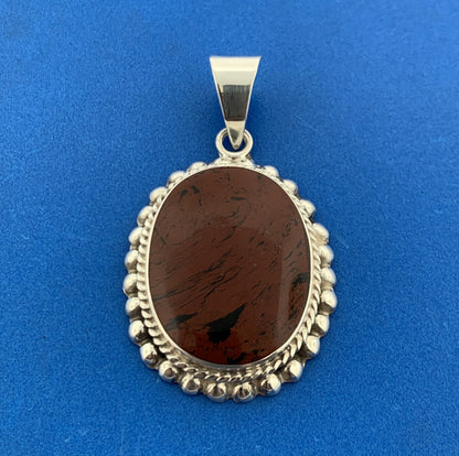 Estate Mexican Sterling Silver 925 Oval Cabochon Red Jasper Dangle Pendant