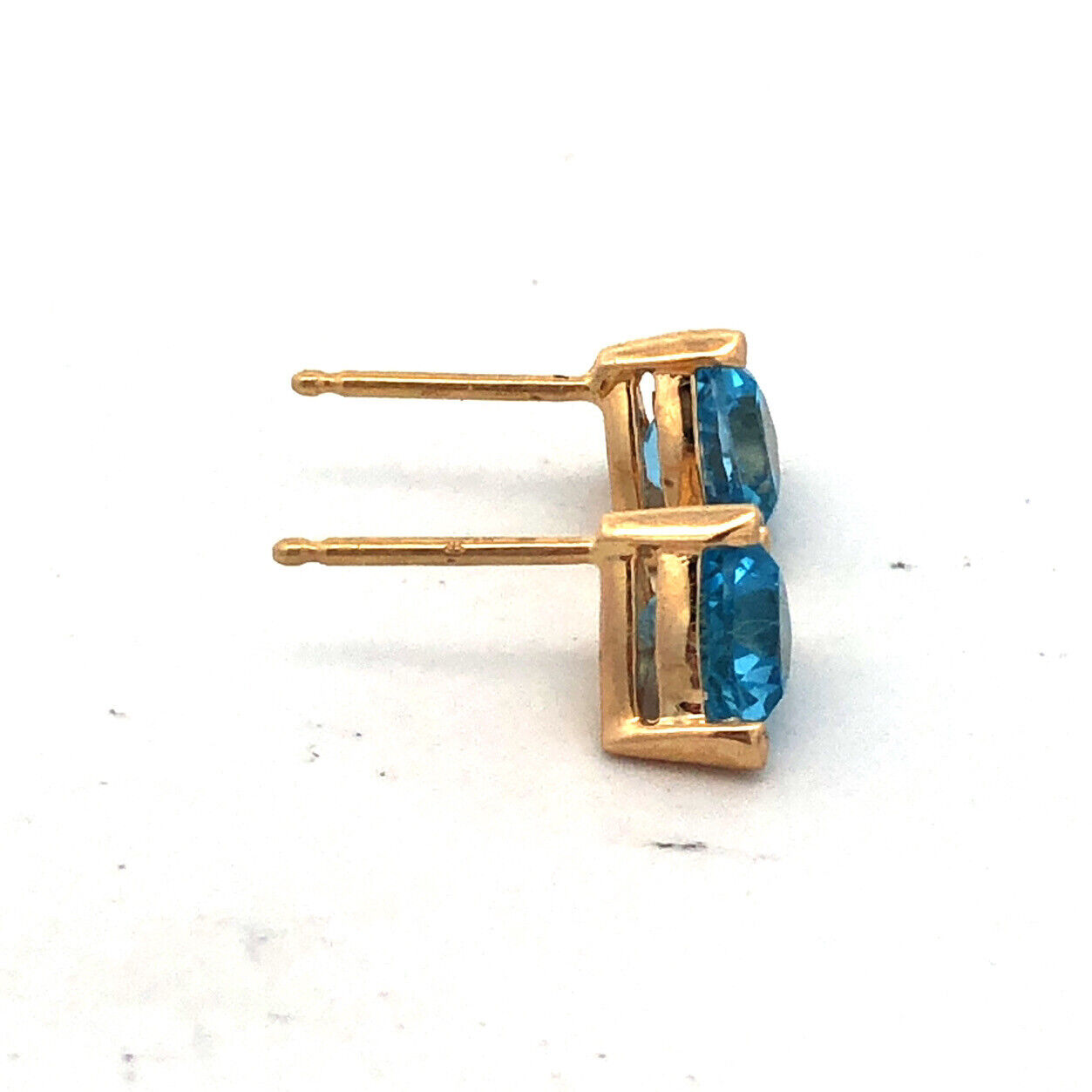 14K Yellow Gold Trillion Blue Topaz Trillion December Anniversary Stud Earrings
