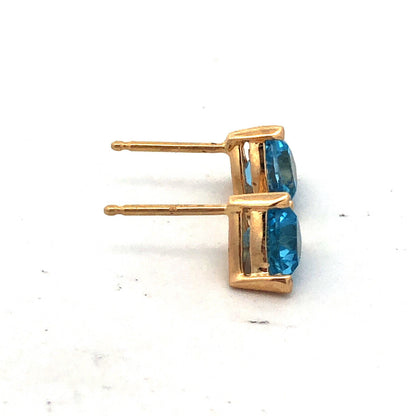14K Yellow Gold Trillion Blue Topaz Trillion December Anniversary Stud Earrings