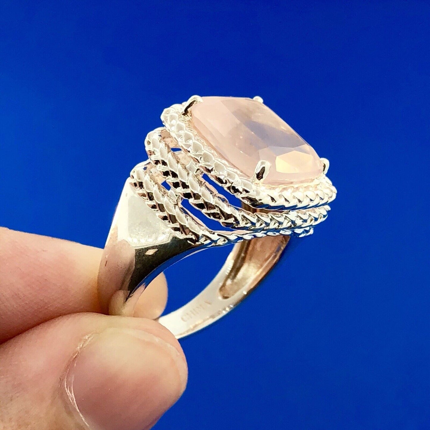 Designer 925 Sterling Silver Rose Quartz Trust Love Harmony Relationship Ring