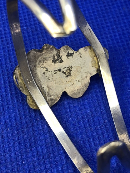 Old Pawn 925 Sterling Silver Squash Blossom Turquoise & Coral Open Cuff Bracelet