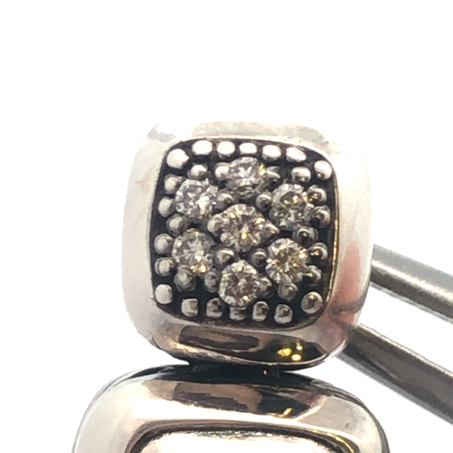 David Yurman 925 Sterling Silver Albion Cushion Cut Hematite Diamond Earrings