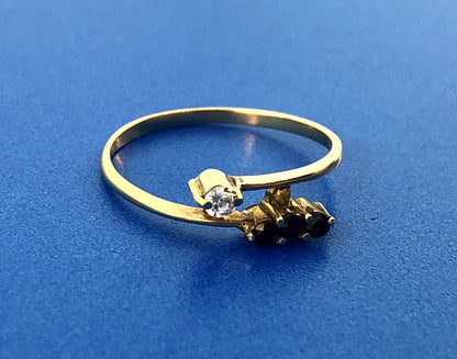 14K Yellow Gold Sapphire Diamond Modernist Bypass September Sweetheart Wire Ring