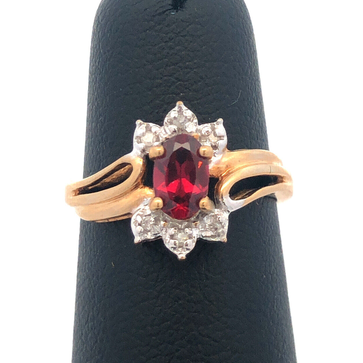 Designer 10K Yellow Gold Garnet Oval Diamond Accented January Anniversary Ring