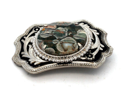 Southwestern Silver Tone Turitella Agate Floral Design Statement Belt Buckle
