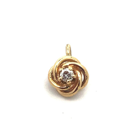 Designer 14K Yellow Gold Diamond Modernist Rosebud Flower Petite Charm Pendant