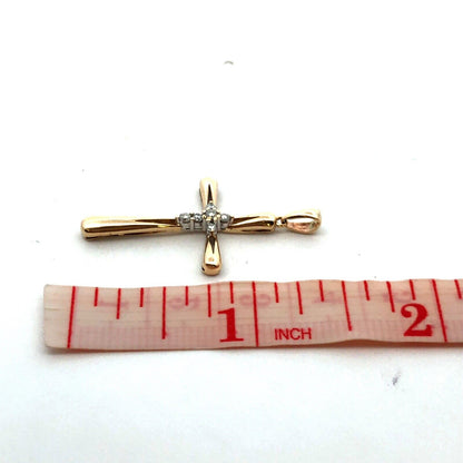Designer 10KT Yellow Gold Round Diamond Modernist Cross Religious Pendant
