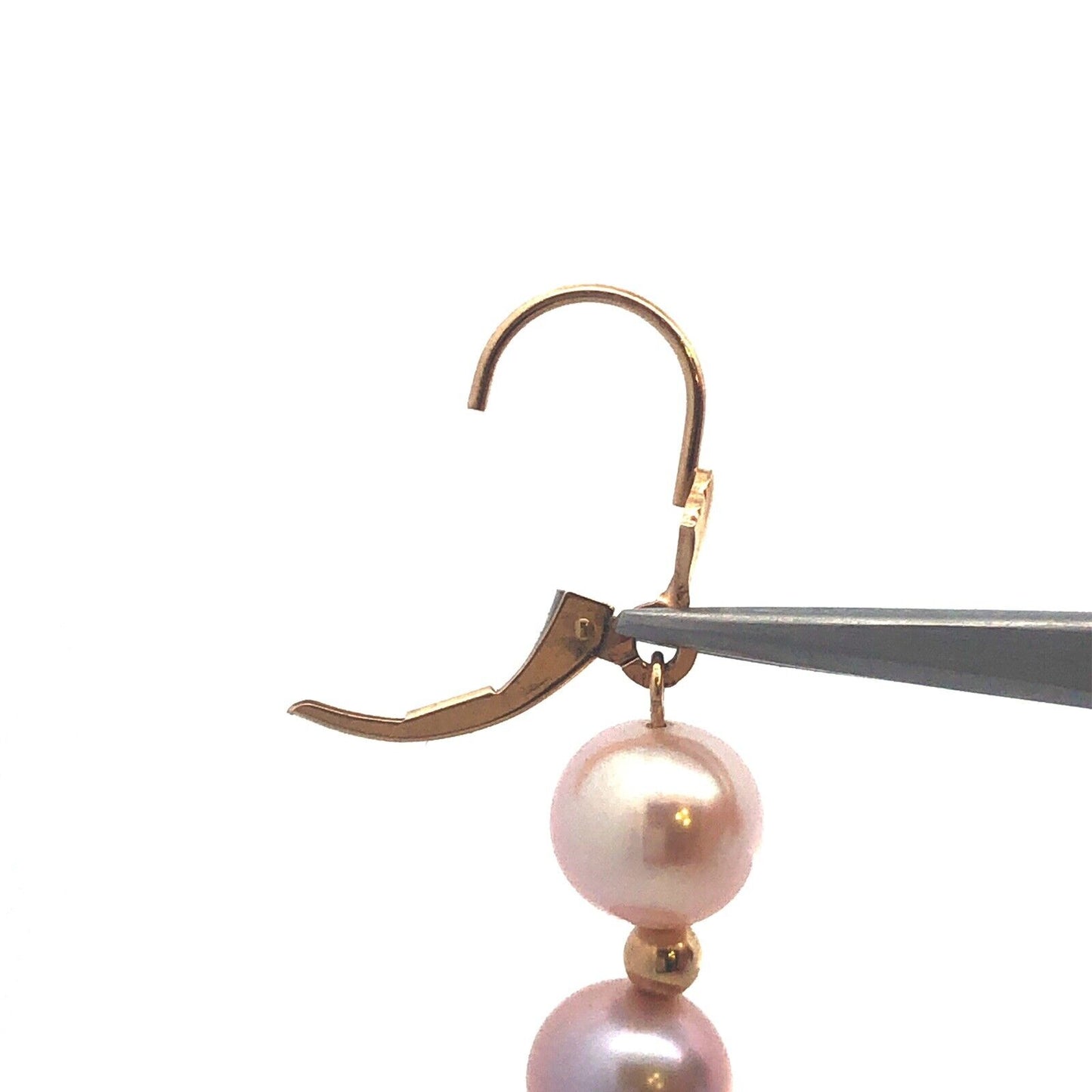 Designer 14K Yellow Gold Round Pink Pearl Beaded Dangle Earrings