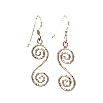 925 Sterling Silver Estate Modernist Double Swirl Dangle Hook Earrings