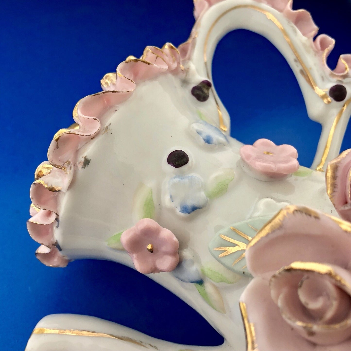 1921-1941 Yoko Boeki Hand Painted Rose Gold Tip Demitasse Cream Pitcher Marked