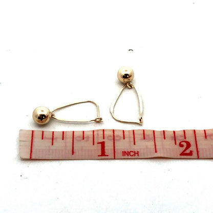 Designer 14K Yellow Gold Round Ball Charm Oval Hoop Dangle Earrings