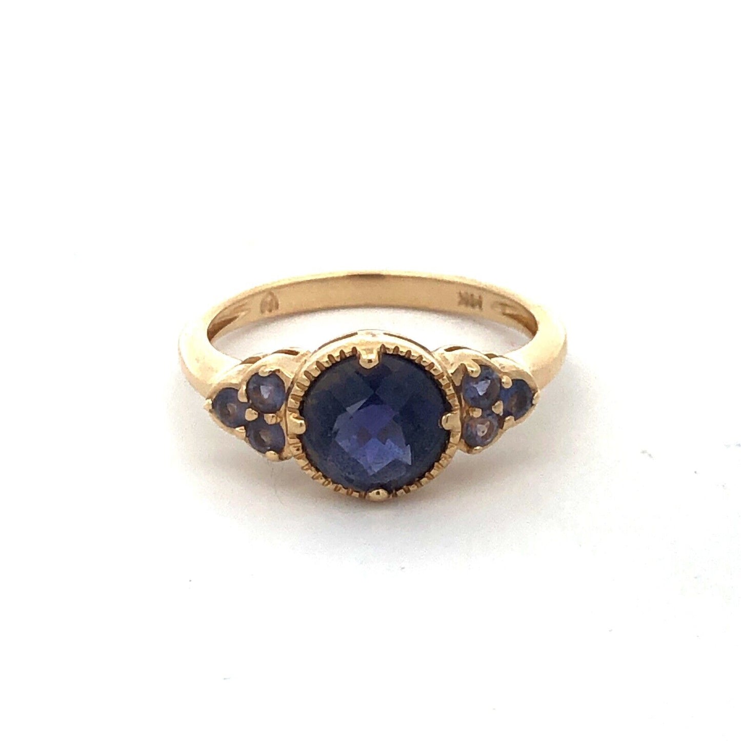 Designer 14K Yellow Gold Round Cushion Cut Tanzanite Ring