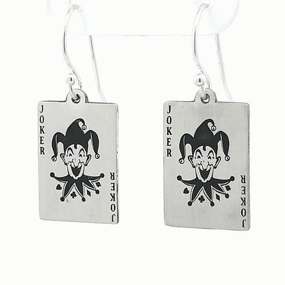 Custom Artisan Sterling Silver 925 Poker Playing Card Drop Dangle Earrings