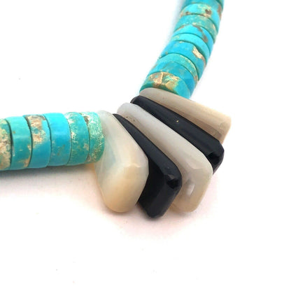 Vintage Silver Tone Turquoise Black Onyx Mother Of Pearl Choker Necklace