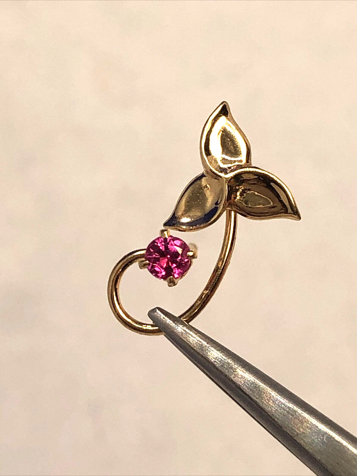 Designer PPC 14K Yellow Gold Ruby Floral Scroll Stud Earrings