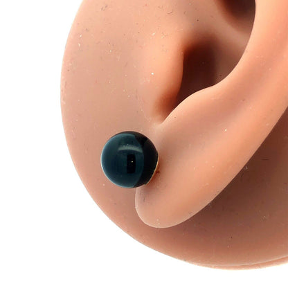 Gorgeous 14k Yellow Gold Onyx Black Sphere Bead Stud Earrings w/ Friction Backs