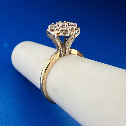 14K Yellow White Gold Diamond Floral Cluster Empire Anniversary Cocktail Ring