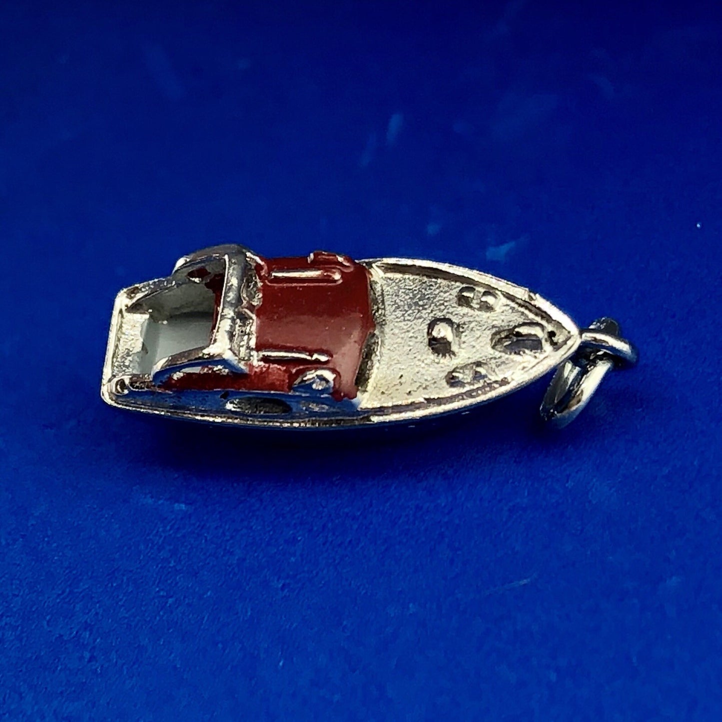 Vintage Designer WELLS 925 Sterling Silver 3D Red Enamel Speed Ski Boat Charm