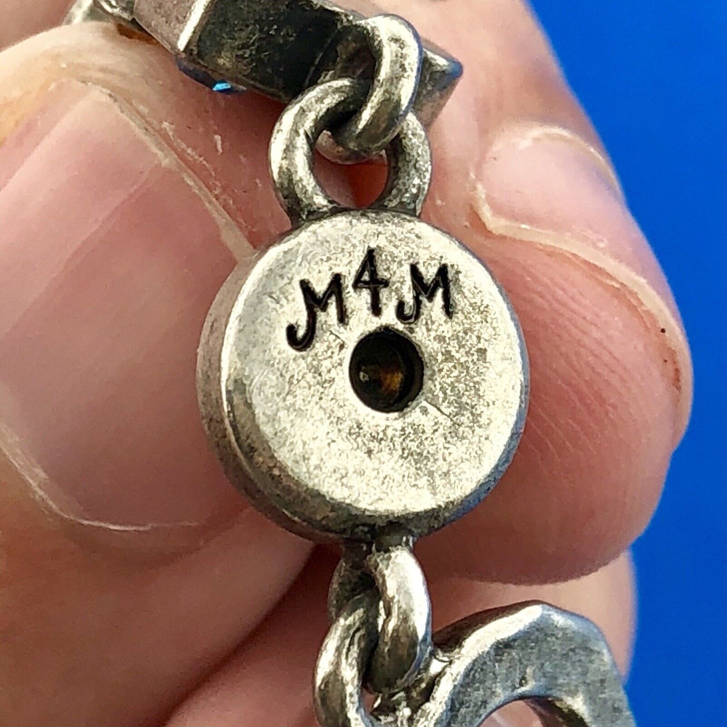 Designer M4M Silver Tone Blue Brown Swarvoski Crystal X O Toggle Bracelet