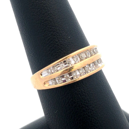 Designer 10K Yellow Gold Diamond Double Row Tapered Bridal Cocktail Ring