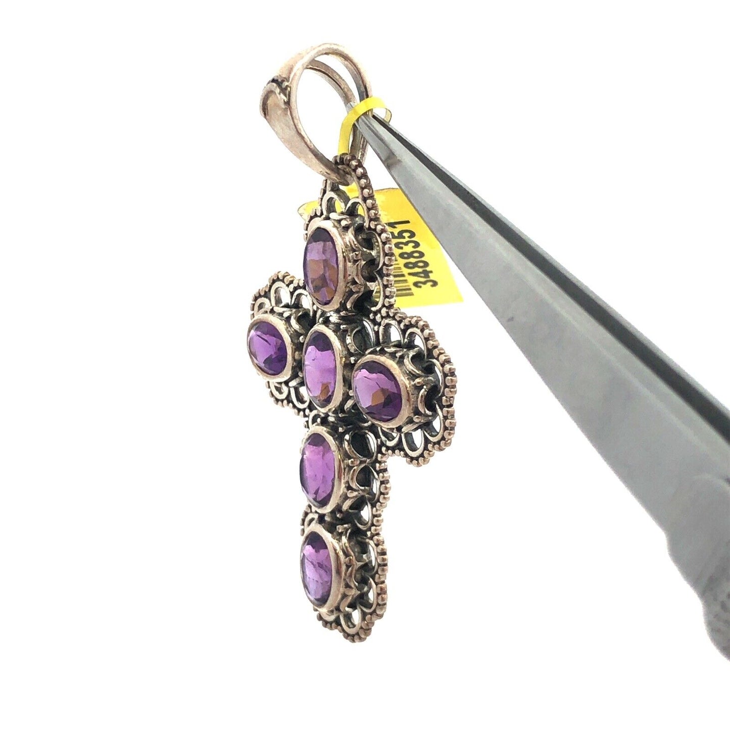 Designer DJoy 925 Sterling Silver Oval Amethyst Beaded Detail Cross Pendant