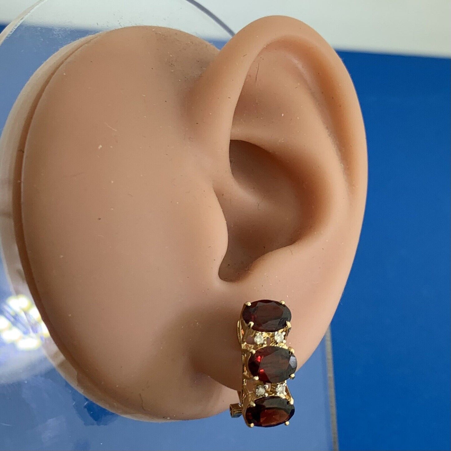 Vintage Garnet Diamond Huggie Stud Earring Pair
