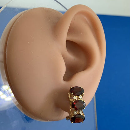 Vintage Garnet Diamond Huggie Stud Earring Pair