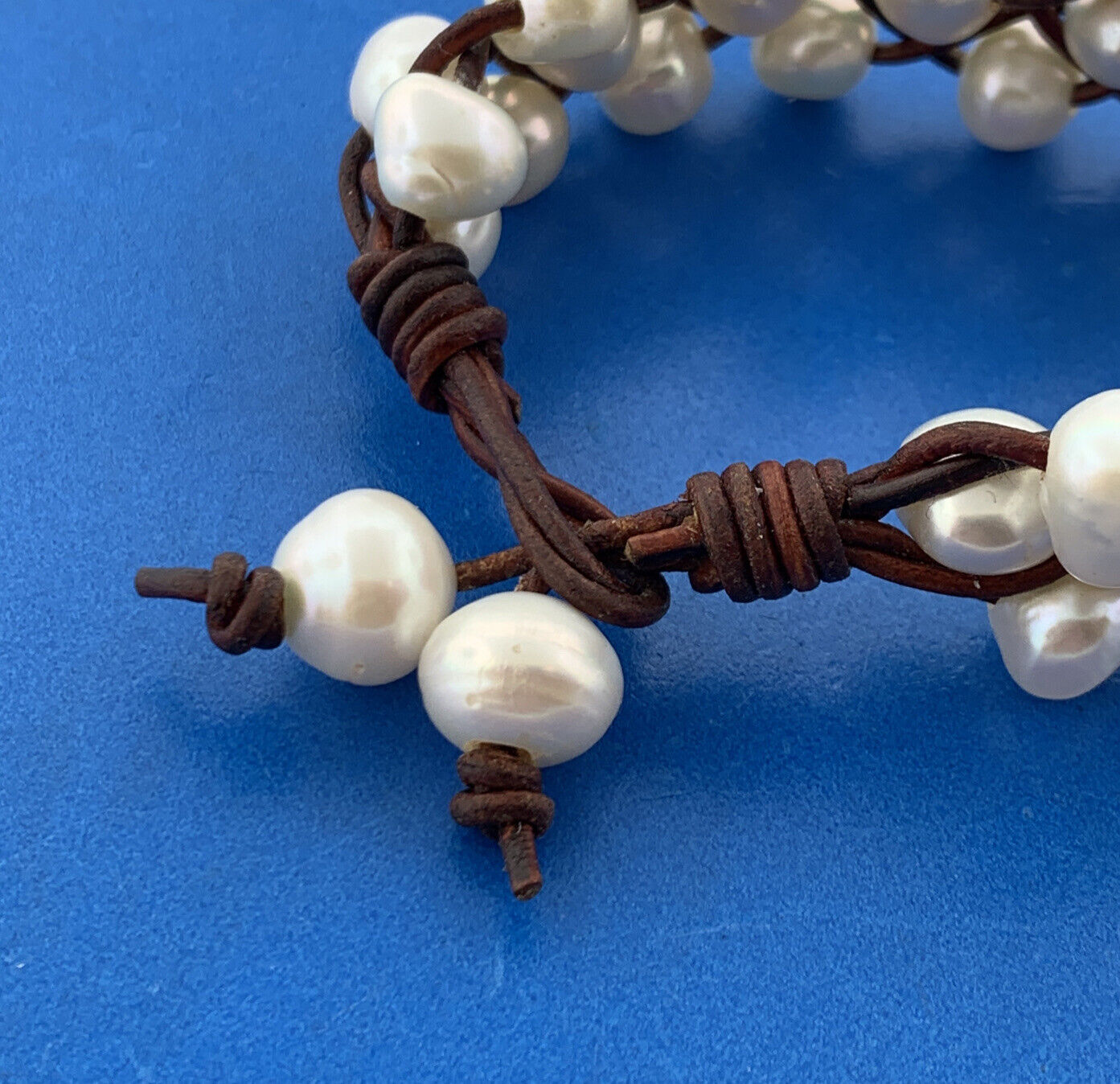 Artisan Braided Leather Three Strand Baroque Pearl Waterfall Toggle Bracelet