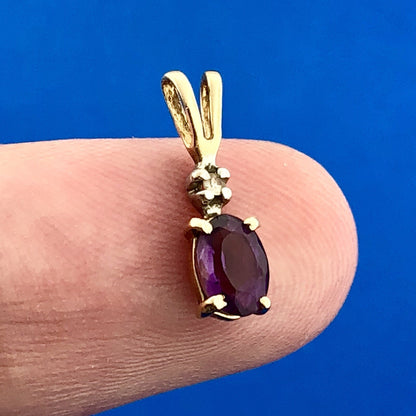 14k Yellow Gold Amethyst Diamond February Anniversary Occasion Pendant