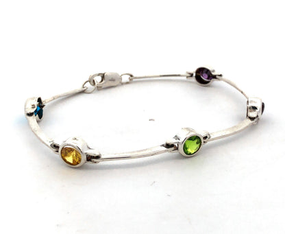 Estate 925 Sterling Silver Multicolor Round Cubic Zirconia Tennis Bracelet