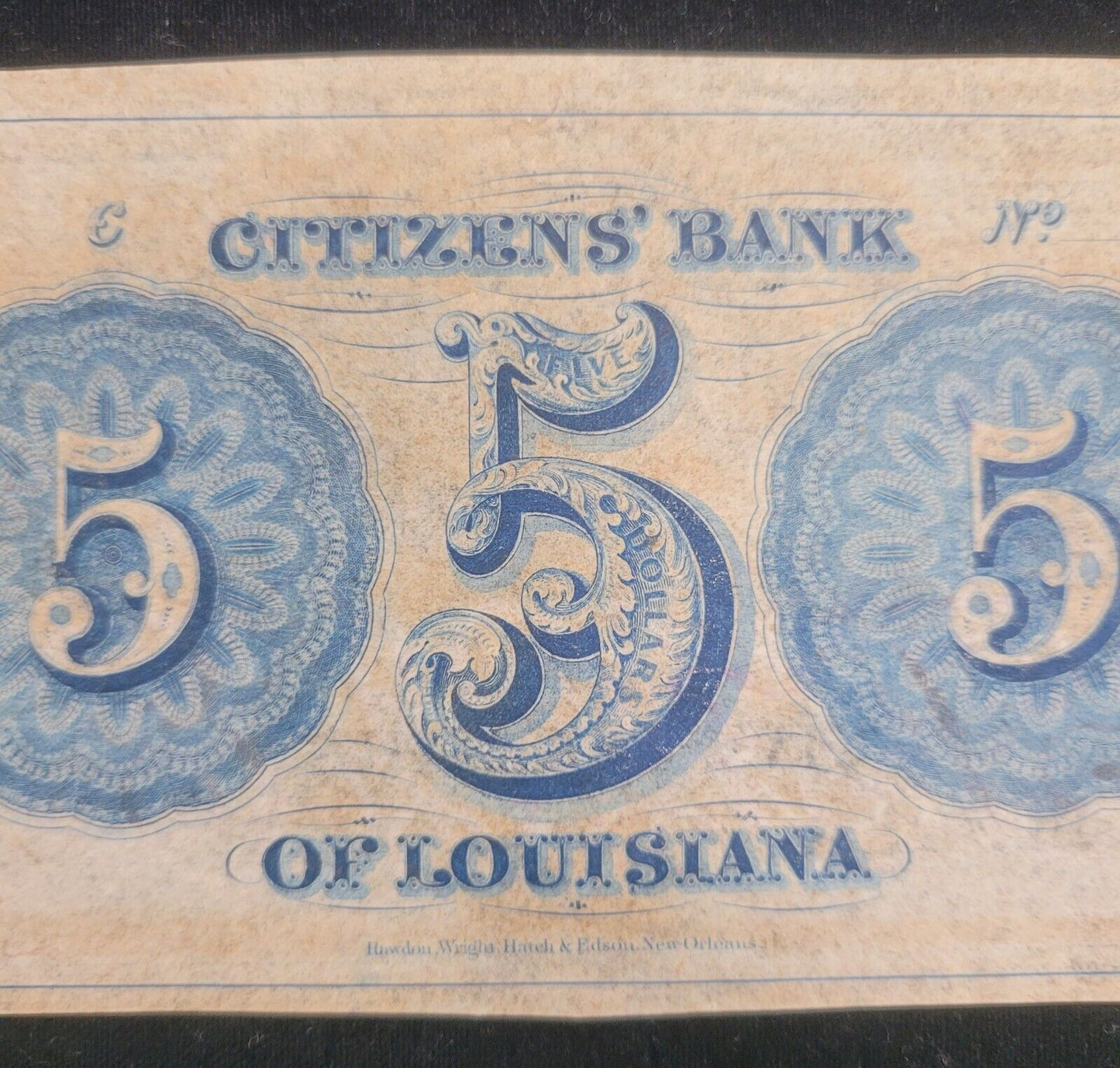 1800s $5 Citizens' Bank of Louisiana, New Orleans Obsolete Currency Bank Note