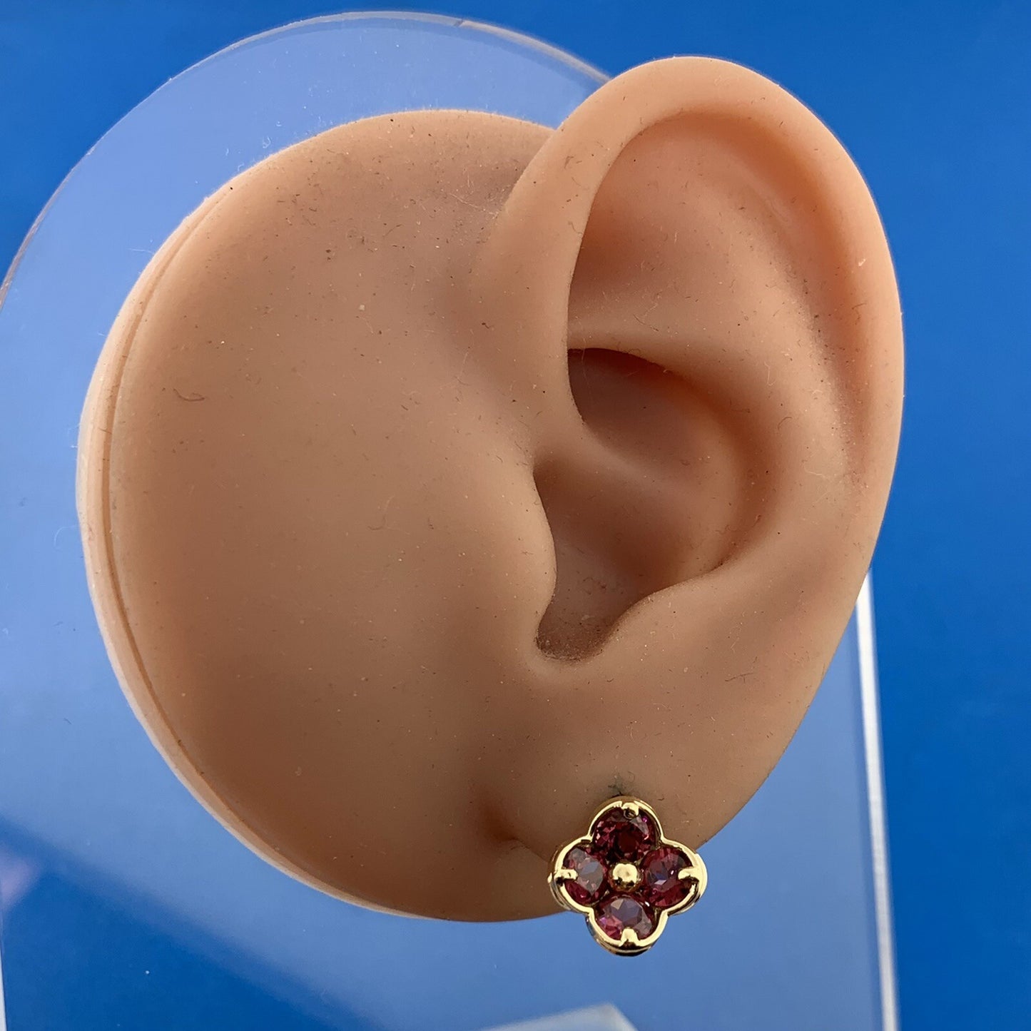 Designer Mexico 14K Yellow Gold Pink Tourmaline Flower Stud Earrings