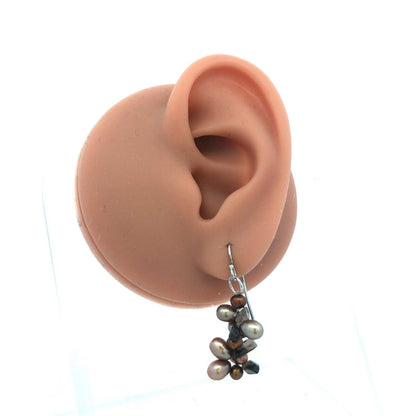 Designer 925 Sterling Silver Pearl Smoky Topaz Cluster Dangle Drop Hook Earrings