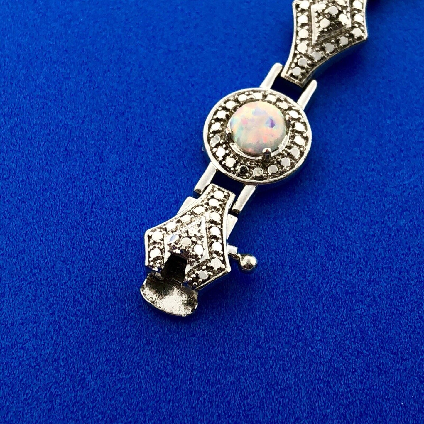 Designer PAJ BR Silver Tone Fiery Opal Illusion Statement Panel Bracelet