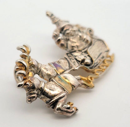 Vintage Silver Gold Tone Santa & Sled Brooch/Pendant Clip Earrings 3 Pc Set