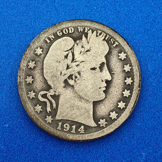 1914 S Silver Barber Quarter Better Key Date San Francisco Coin Rare Scarce