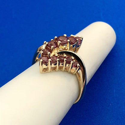 10K Yellow Gold Pink Tourmaline Bypass Cluster Cocktail Ring