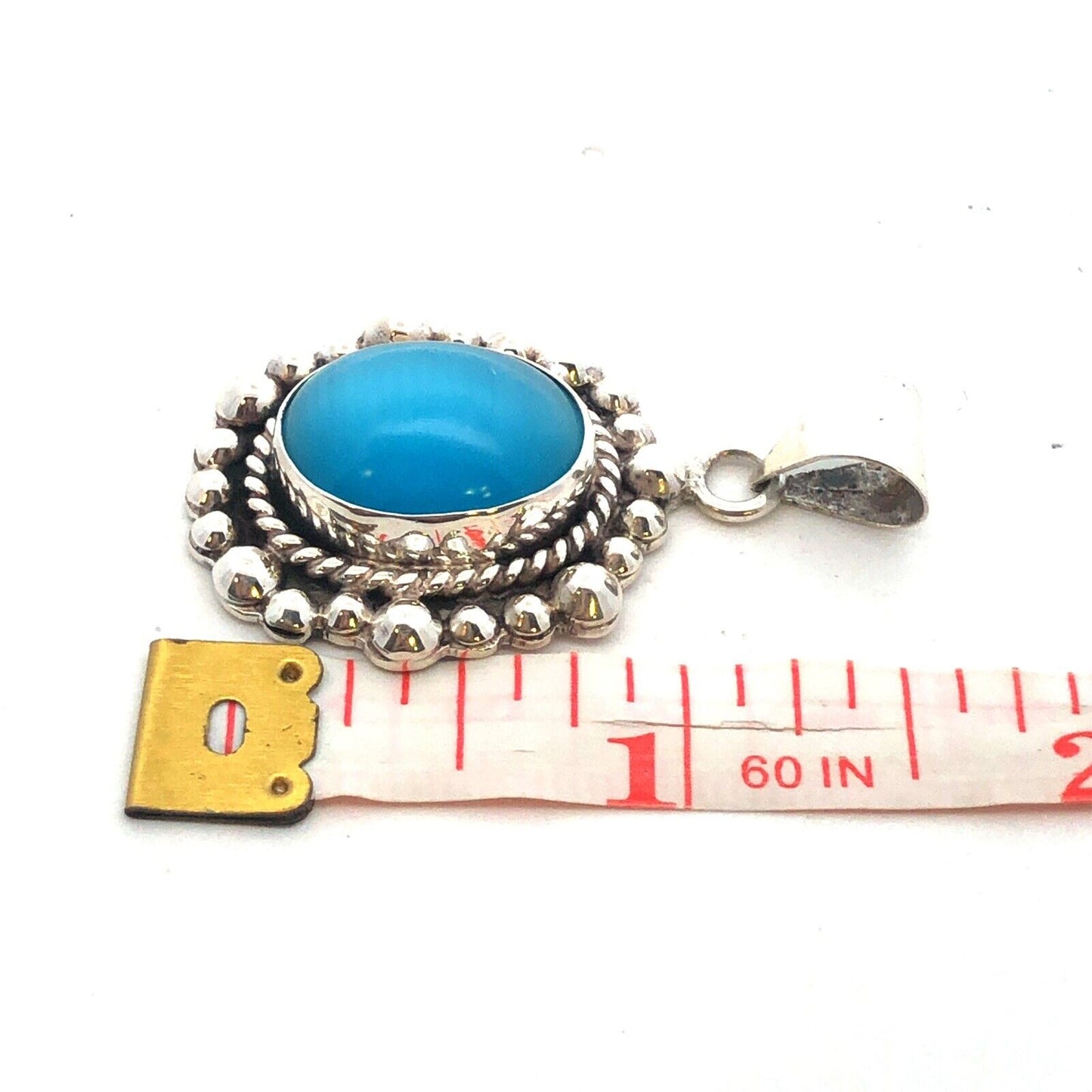 Designer ATI Mexico 925 Sterling Silver Oval Blue Cat's Eye Statement Pendant