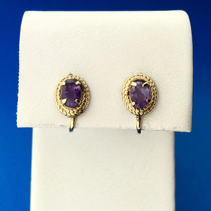 Mid Century 14K Gold Filled Amethyst February Anniversary Screw Back Earrings